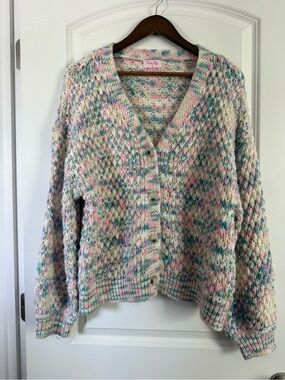 Pink Lily Multicolor Knit Cardigan - Cream, Pink, Blue, Green